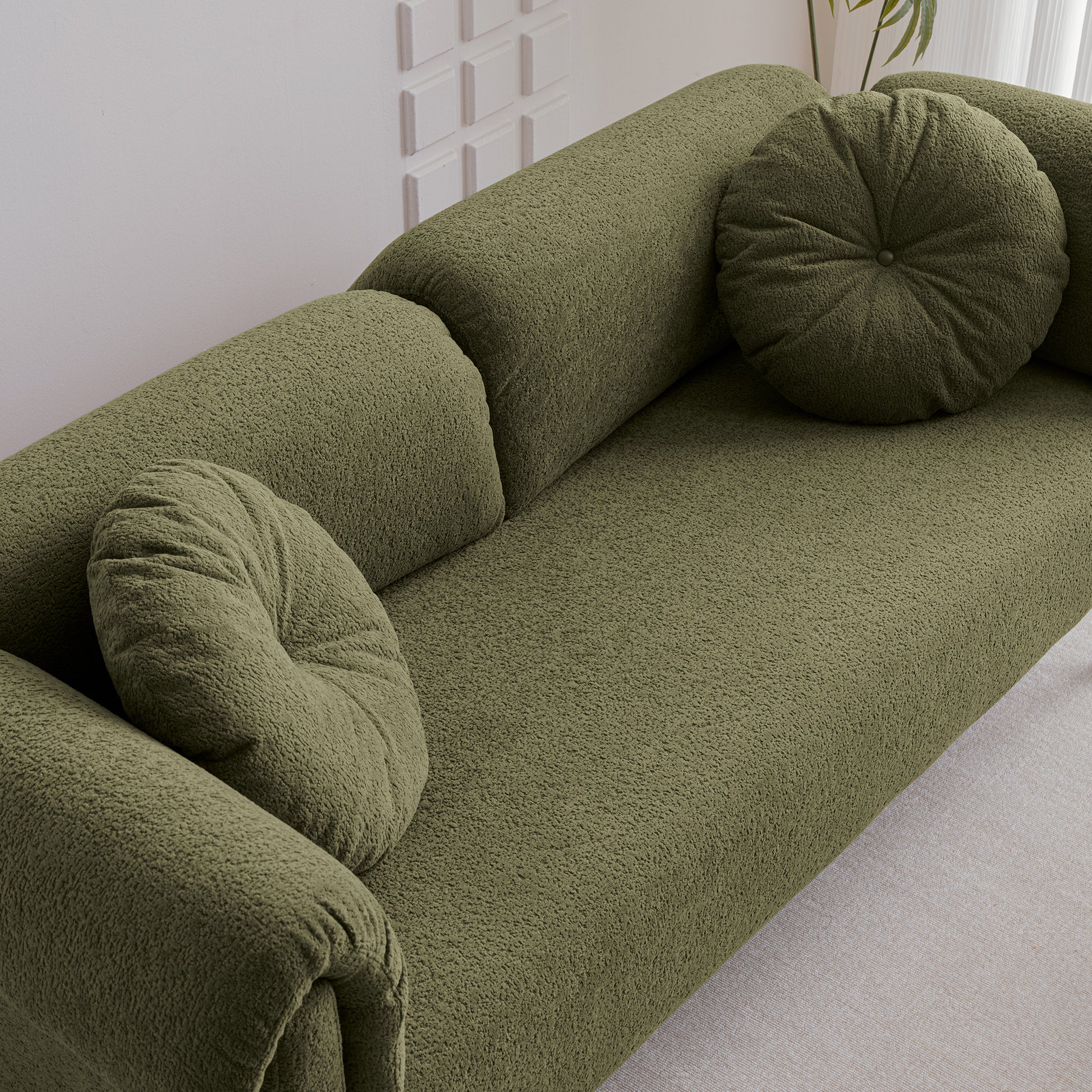 68.5"Modern Lamb Wool Sofa With Decorative Throw Pillows For Small Spaces Emerald Foam Spring