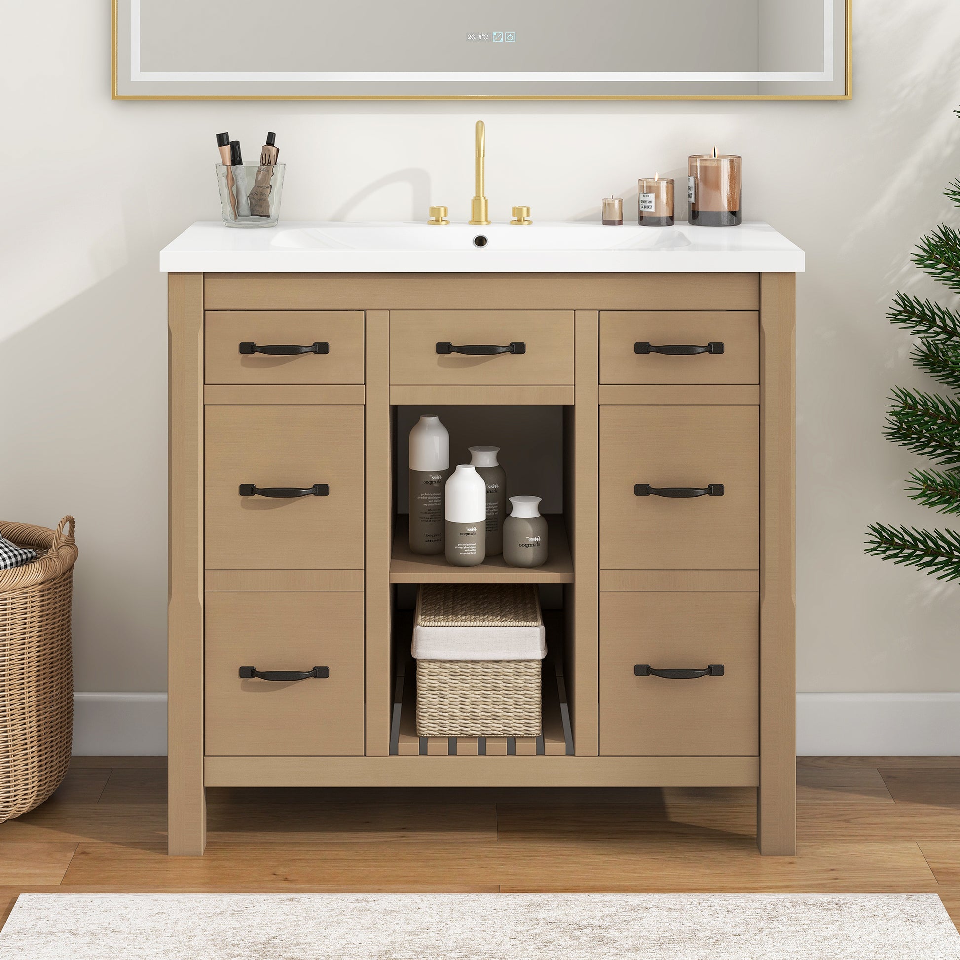 36''Bathroom Vanity With Undermount Sink,Modern Bathroom Storage Cabinet With 2 Drawers And 2 Cabinets,Solid Wood Frame Bathroom Cabinet 2 Wood 2 2 Adjustable Shelves Bathroom Freestanding Solid Wood Mdf Resin Painted