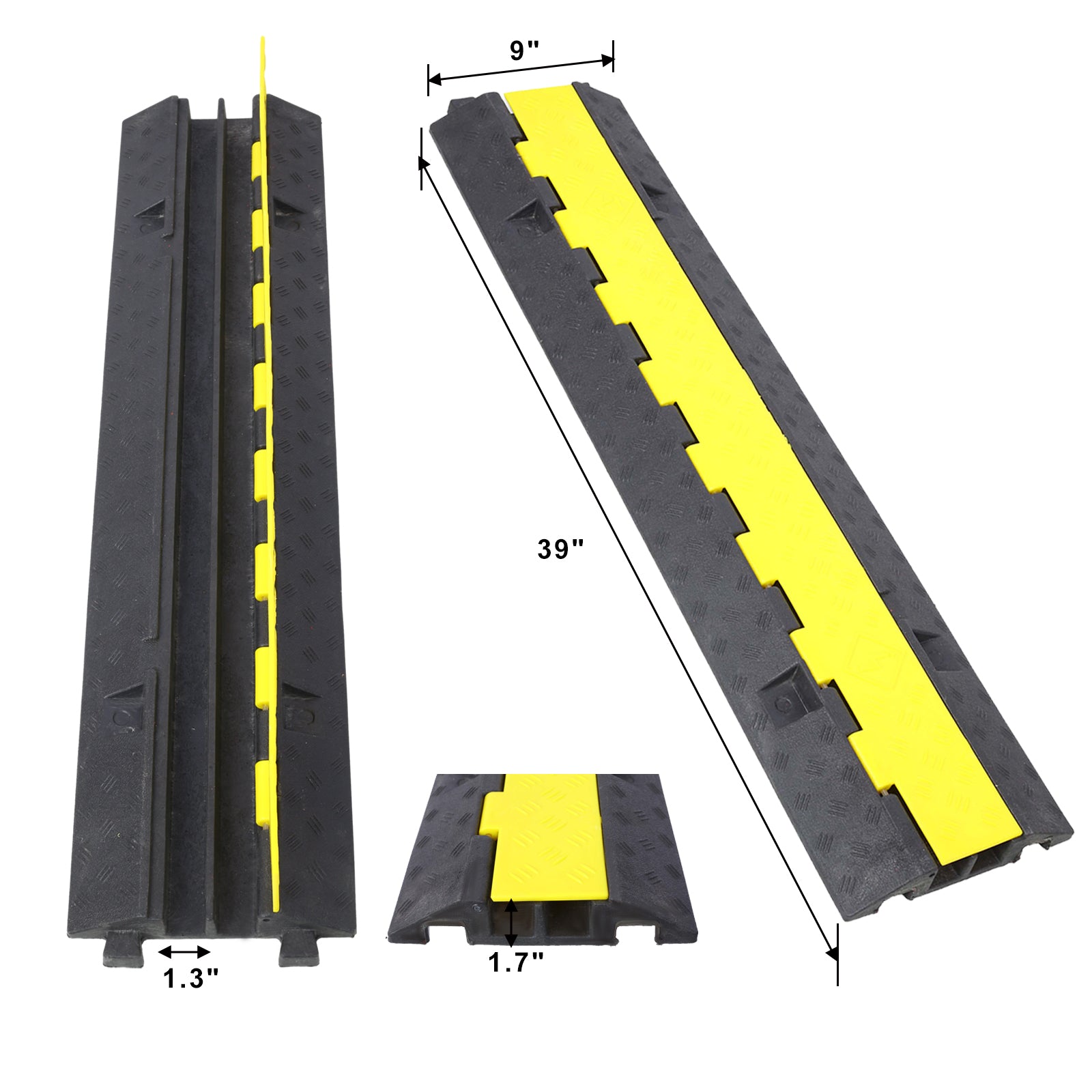 Cable Protector Ramp, 2 Channels Speed Bump Hump, Rubber Modular Speed Bump Rated 11000 Lbs Load Capacity, Protective Wire Cord Ramp Driveway Rubber Traffic Speed Bumps Cable Protector,3 Packs Black Rubber