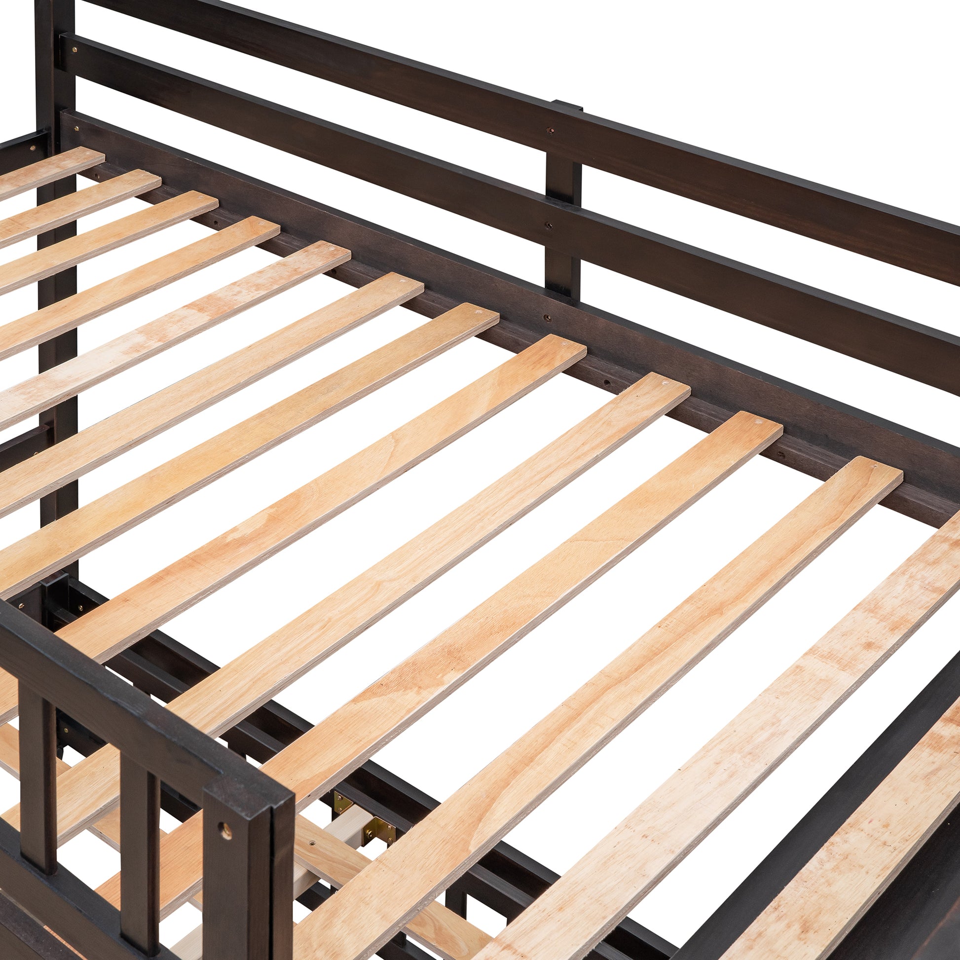 Wooden Twin Over Full Bunk Bed With Six Drawers And Flexible Shelves,Bottom Bed With Wheels,Espresso Old Sku:Lp000531Aap Espresso Solid Wood