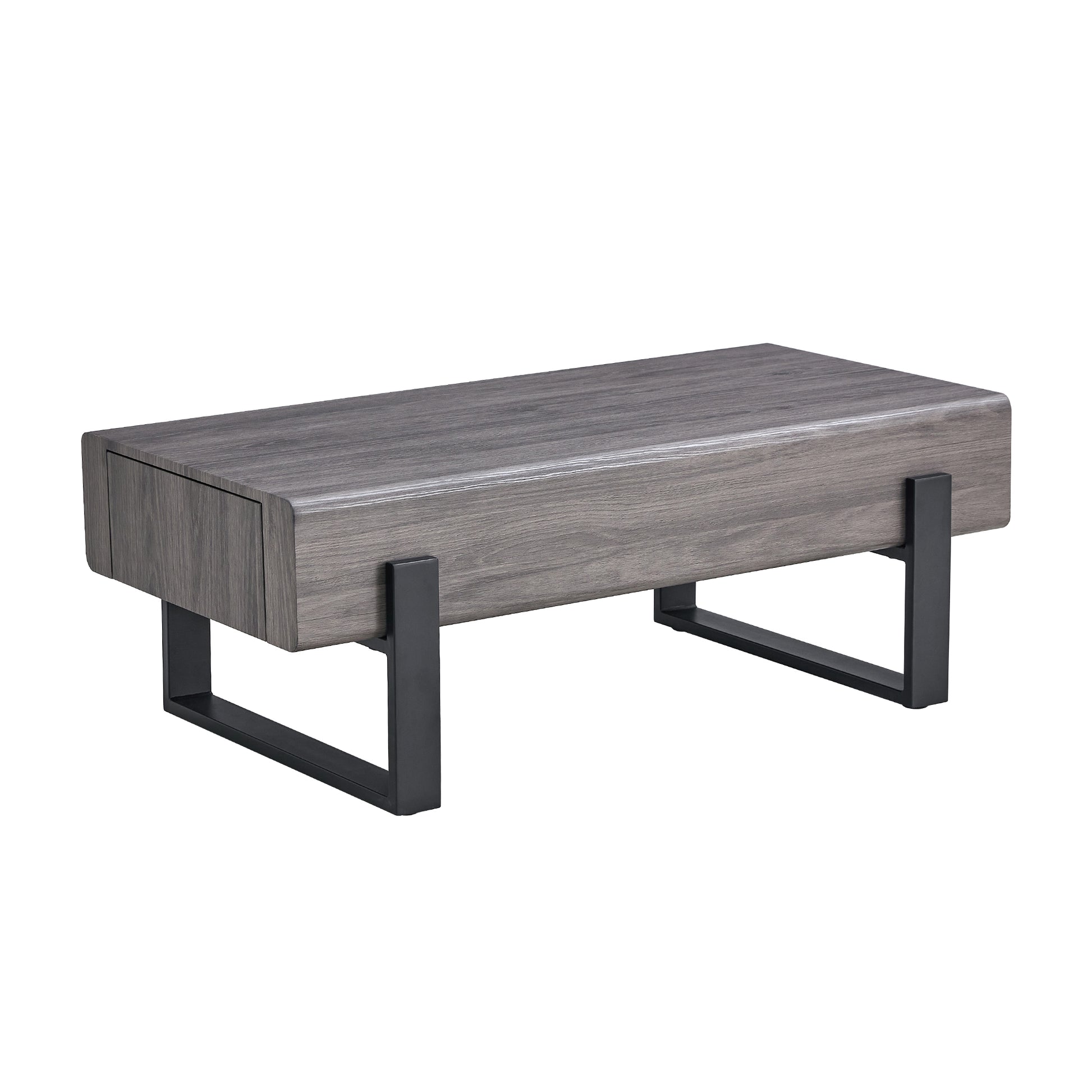 A Coffee Table Made Of Mdf Material. Equipped With Drawers Made Of Solid Wood Material. Can Store Things And Save Space. Paired With Black Metal Table Legs. Suitable For Living Room. Grey Mdf