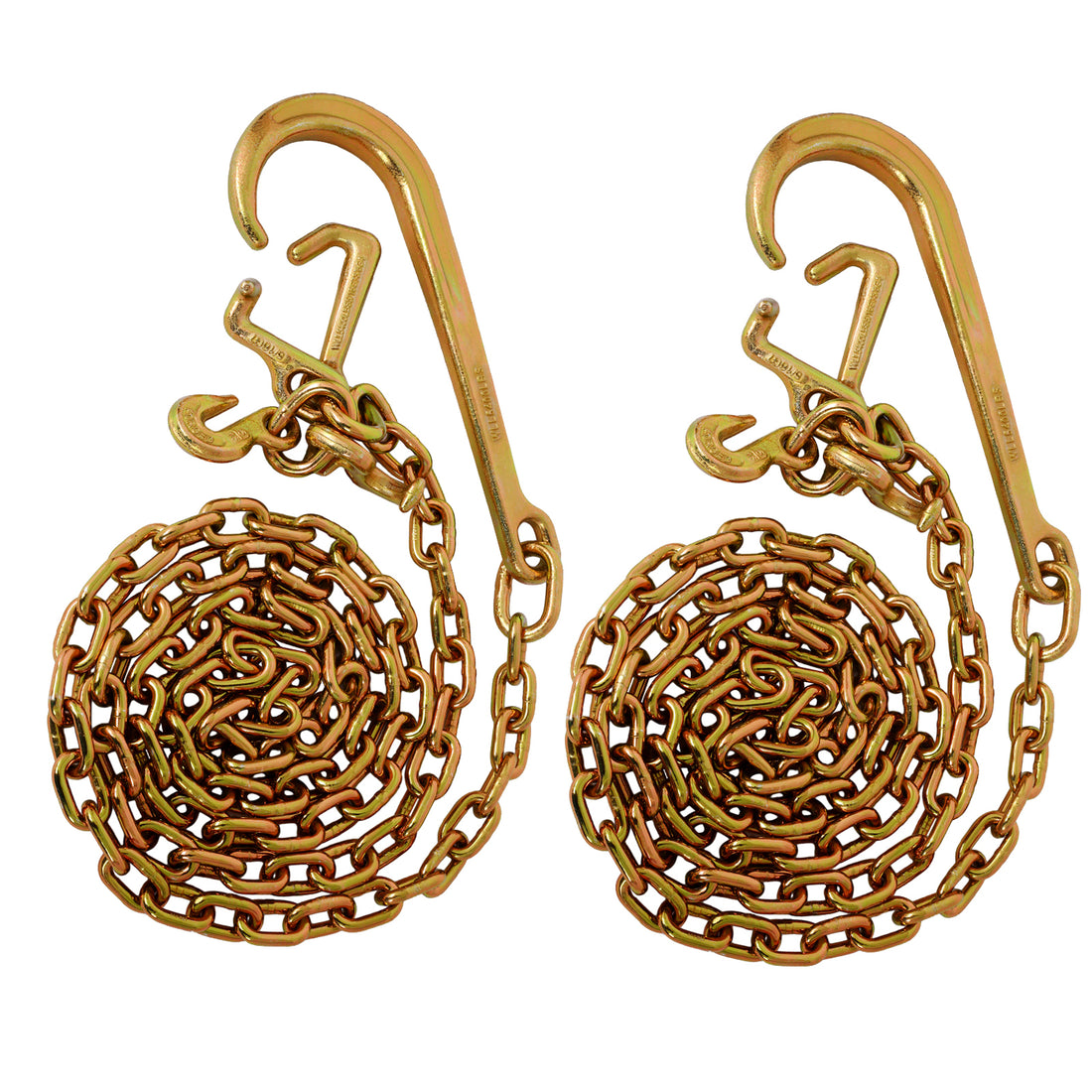 Grade 70 5 16 Inch X 10 Feets Transport Tow Chain J Hook Long Shank W R T J Grab Hook Yellow Zinc 3,700 Lbs. Safe Working Load 2Pcs Gold Steel