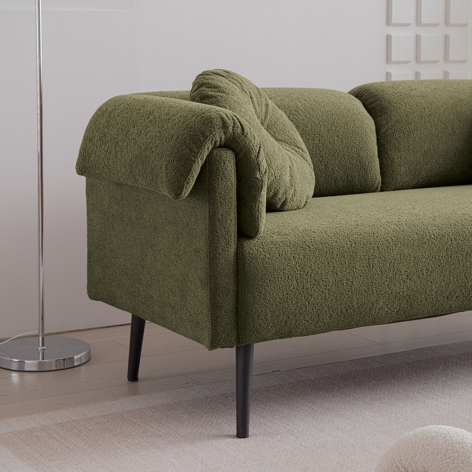 68.5"Modern Lamb Wool Sofa With Decorative Throw Pillows For Small Spaces Emerald Foam Spring