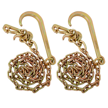 5 16" X6' Leg G70 15" Long Shank J Hook Tow Chain W Rtj Cluster Hook & Grab Hook 4700 Lbs Wll Heavy Duty Transport Truck Chain For Car Wrecker Recovery Towing Equipment 2Pcs Gold Steel