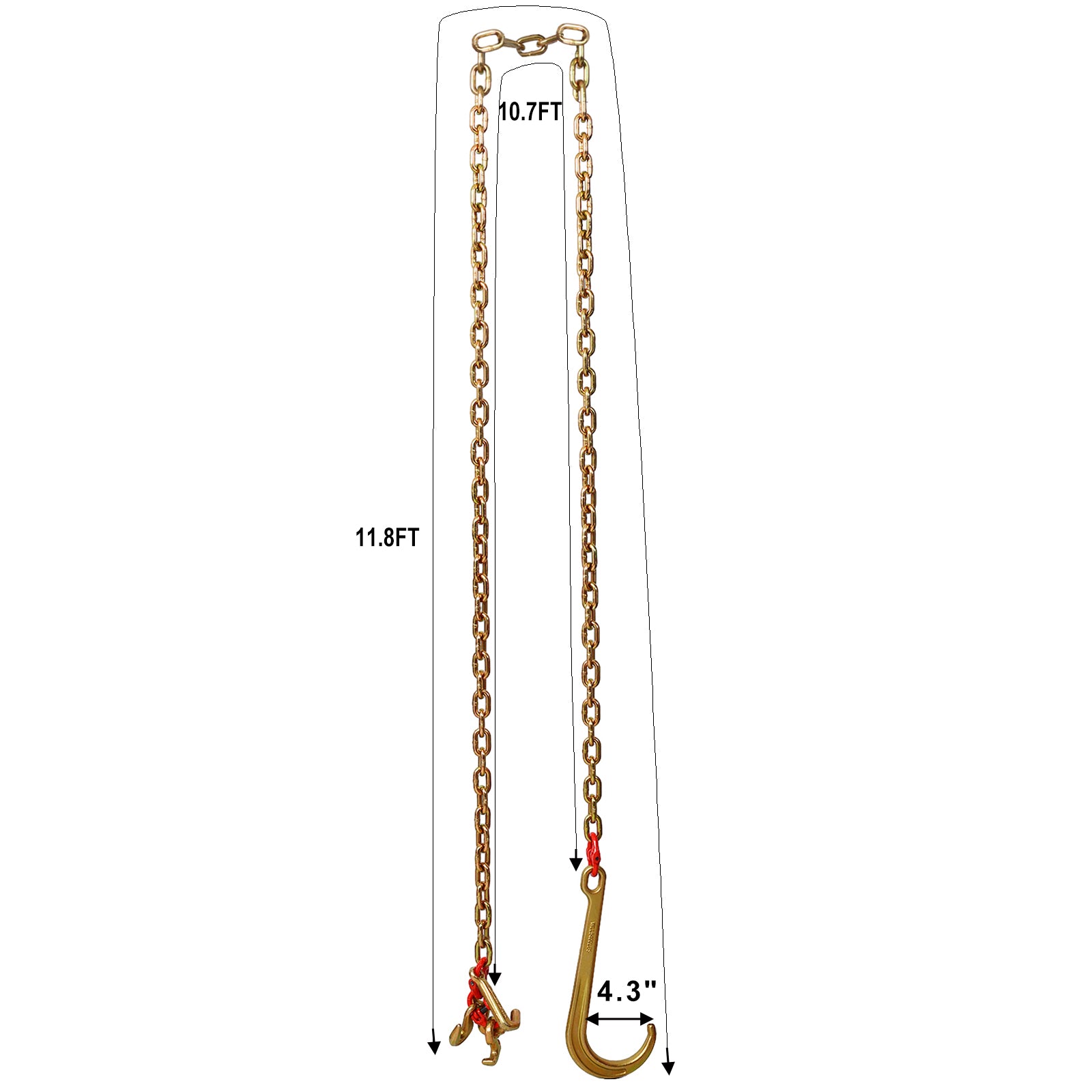 J Hook Chain, 5 16 In X 10 Ft Bridle Tow Chain, G80 Bridle Transport Chain, Alloy Steel Chain With 2 G70 J Hooks, 9260 Lbs Break Strength Tow Hooks For Trucks, J Hooks Towing Straps 2Pcs Gold Steel