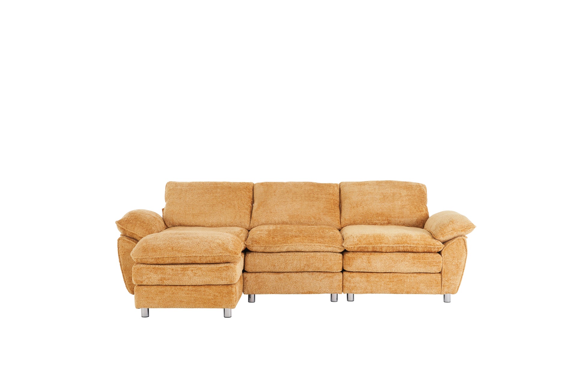 Modern Deep 3 Seat Sofa Couch With Ottoman, Polyester Sofa Sleeper Comfy Upholstered Furniture For Living Room, Apartment, Studio, Office,Yellow Yellow Polyester 3 Seat