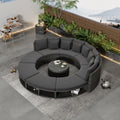 Outdoor Patio Furniture Luxury Circular Outdoor Sofa Set Rattan Wicker Sectional Sofa Lounge Set With Tempered Glass Coffee Table, 6 Pillows, Grey Yes Grey Water Resistant Frame Water Resistant Cushion Garden & Outdoor Sectional Seating Groups Foam