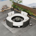 Outdoor Patio Furniture Luxury Circular Outdoor Sofa Set Rattan Wicker Sectional Sofa Lounge Set With Tempered Glass Coffee Table, 6 Pillows,Beige Yes Beige Water Resistant Frame Water Resistant Cushion Garden & Outdoor Sectional Seating Groups Foam
