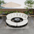 Outdoor Patio Furniture Luxury Circular Outdoor Sofa Set Rattan Wicker Sectional Sofa Lounge Set With Tempered Glass Coffee Table, 6 Pillows,Beige Yes Beige Water Resistant Frame Water Resistant Cushion Garden & Outdoor Sectional Seating Groups Foam