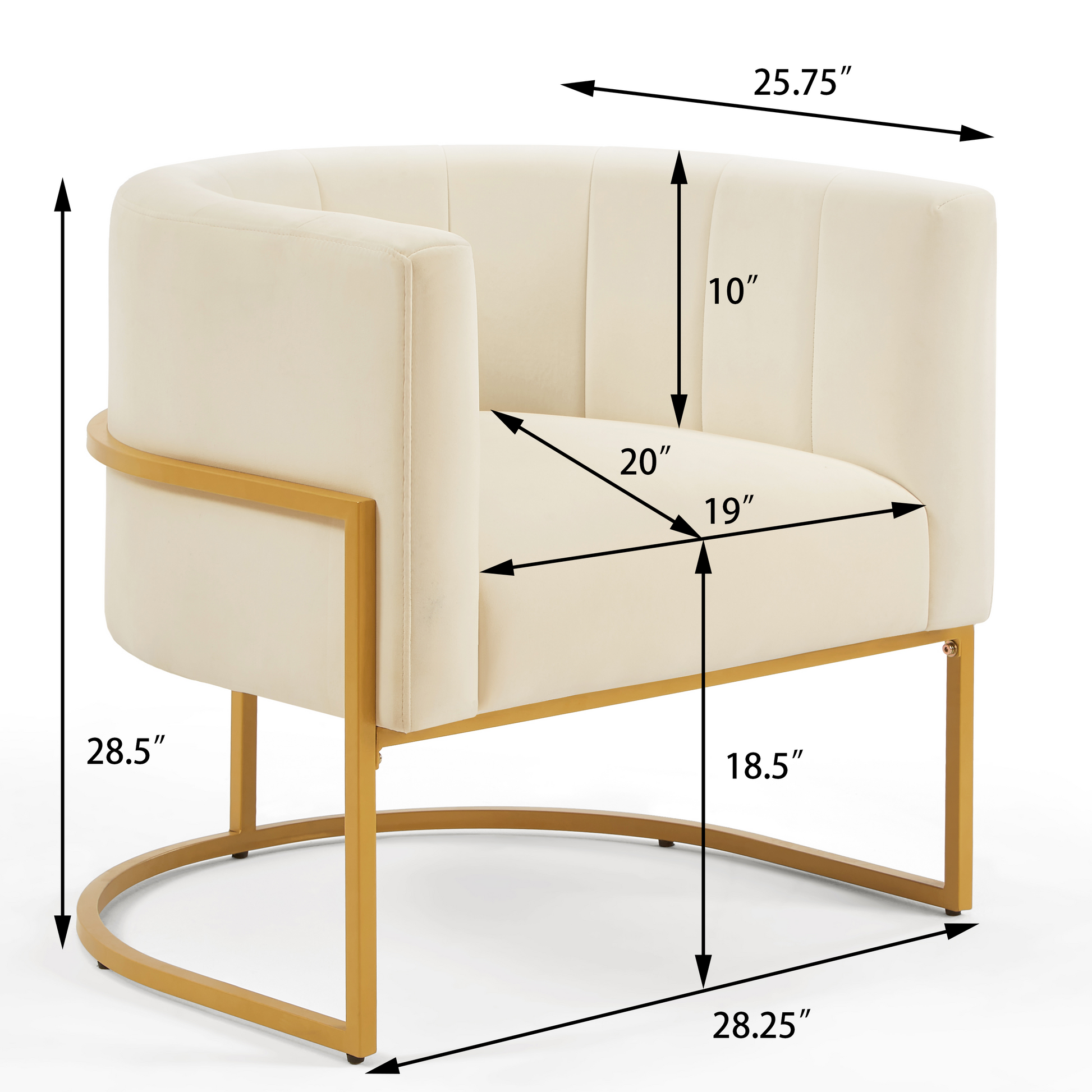 Upholstered Velvet Accent Chair With Golden Metal Stand,Mid Century Living Room Leisure Chair With Curve Backrest Cream Cream Primary Living Space Modern Foam Velvet