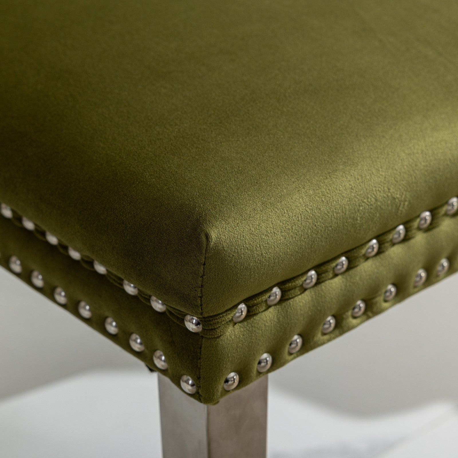 Nikki Collection Modern, High End Tufted Solid Wood Contemporary Velvet Upholstered Dining Chair With Chrome Stainless Steel Plating Legs,Nailhead Trim,Set Of 2,Olive Green And Chrome, Sw1701Ol Olive Green Dining Room American Design Rubberwood Foam