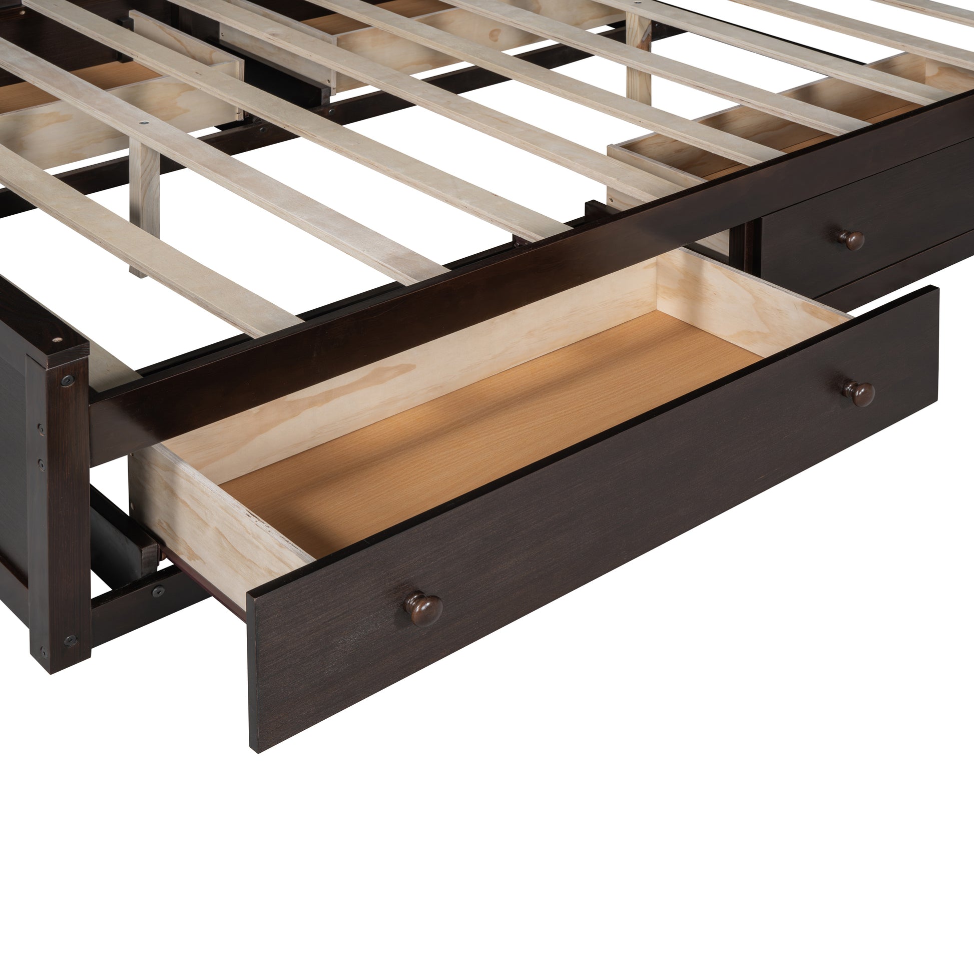 Queen Size Wooden Bed With All In One Cabinet, Shelf And Sockets, Espresso Espresso Solid Wood