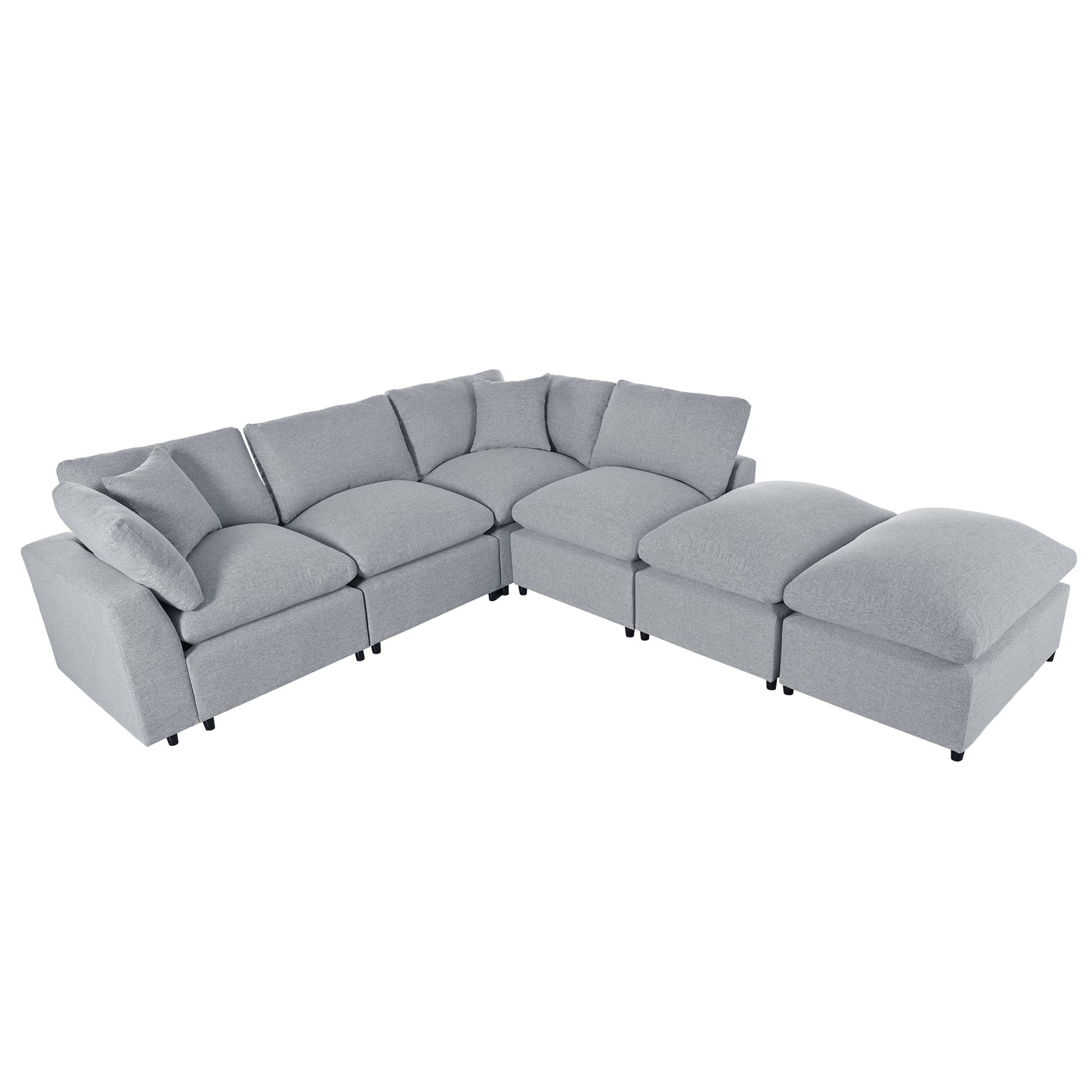 Modern Large U Shape Sectional Sofa, 2 Large Chaise With Removable Ottomans For Living Room Grey Polyester Primary Living Space Pillow Back American Design Polyester 6 Seat