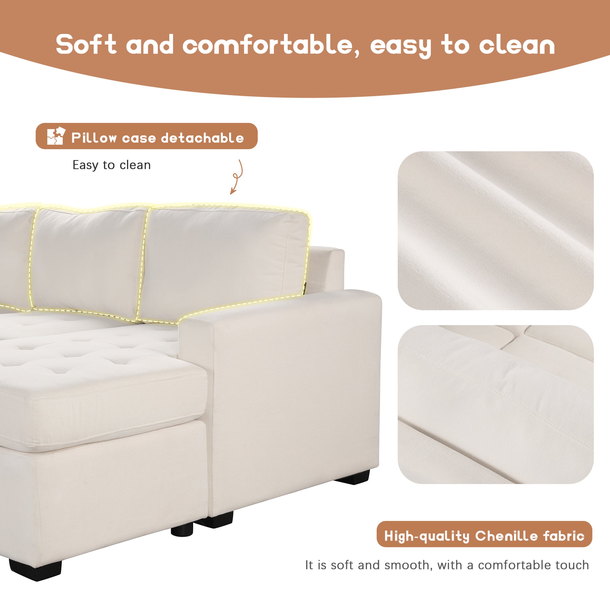 Sectional Sleeper Sofa With Pull Out Bed And Lounge Chair, Usb And Type C Interfaces, Suitable For Living Room, Office, And Spacious Spaces Beige Polyester