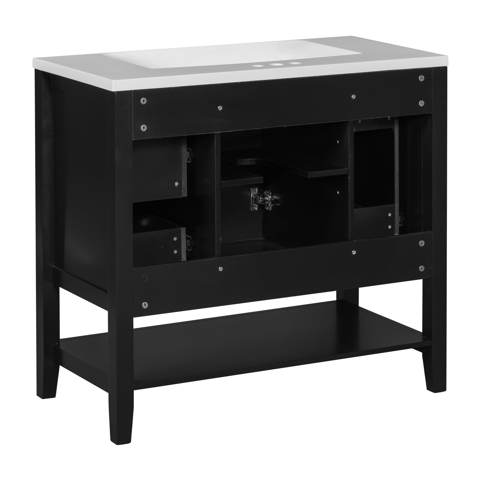 36" Bathroom Vanity With Sink Combo, One Cabinet And Three Drawers, Solid Wood And Mdf Board, Black Old Sku:Sy999505Aab Black Solid Wood Mdf