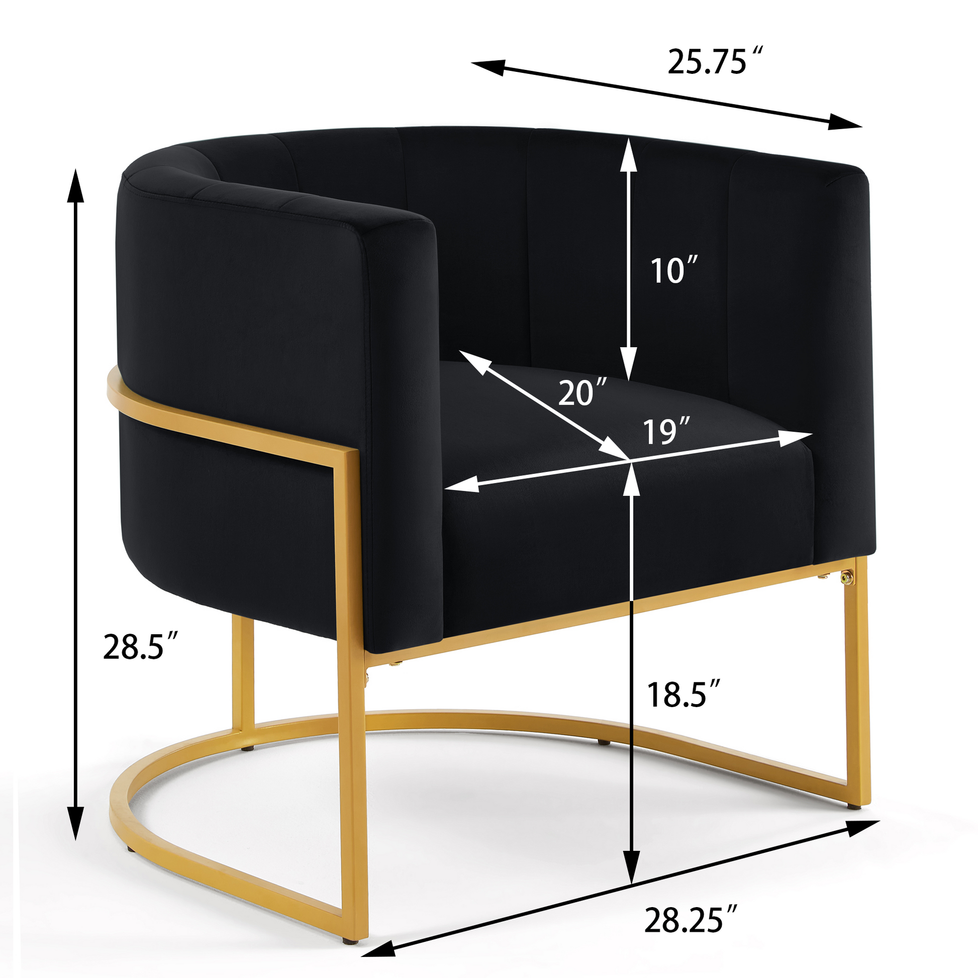 Upholstered Velvet Accent Chair With Golden Metal Stand,Mid Century Living Room Leisure Chair With Curve Backrest Black Black Primary Living Space Modern Foam Velvet