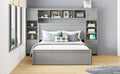 Queen Size Wooden Bed With All In One Cabinet, Shelf And Sockets,Twin Xl Trundle, Gray Queen Gray Solid Wood