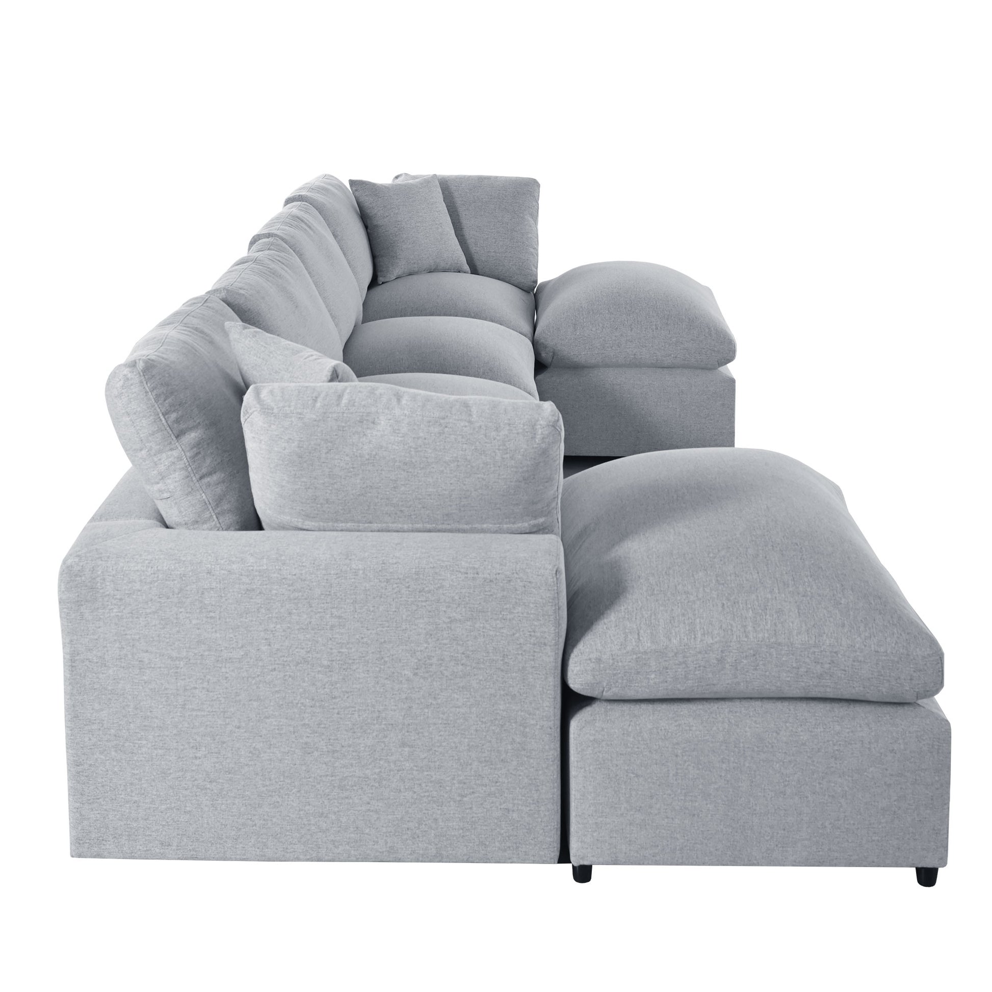 Modern Large U Shape Sectional Sofa, 2 Large Chaise With Removable Ottomans For Living Room Grey Polyester Primary Living Space Pillow Back American Design Polyester 6 Seat