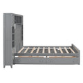 Full Size Wooden Bed With All In One Cabinet, Shelf And Sockets,Twin Size Trundle, Gray Full Gray Solid Wood