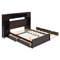 Full Size Wooden Bed With All In One Cabinet, Shelf And Sockets,Twin Size Trundle, Espresso Full Espresso Solid Wood