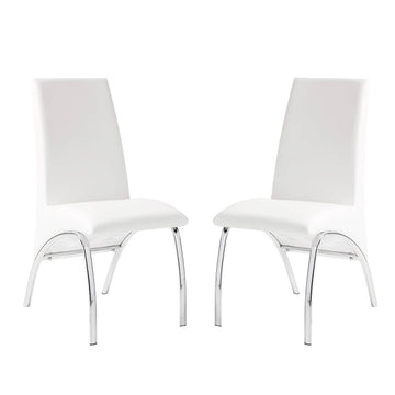 Set Of 2 Paddedside Chairs In White And Chrome Solid White Dining Room Side Chair Faux Leather