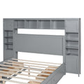 Queen Size Wooden Bed With All In One Cabinet, Shelf And Sockets, Gray Gray Solid Wood