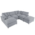 Modern Large U Shape Sectional Sofa, 2 Large Chaise With Removable Ottomans For Living Room Grey Polyester Primary Living Space Pillow Back American Design Polyester 6 Seat