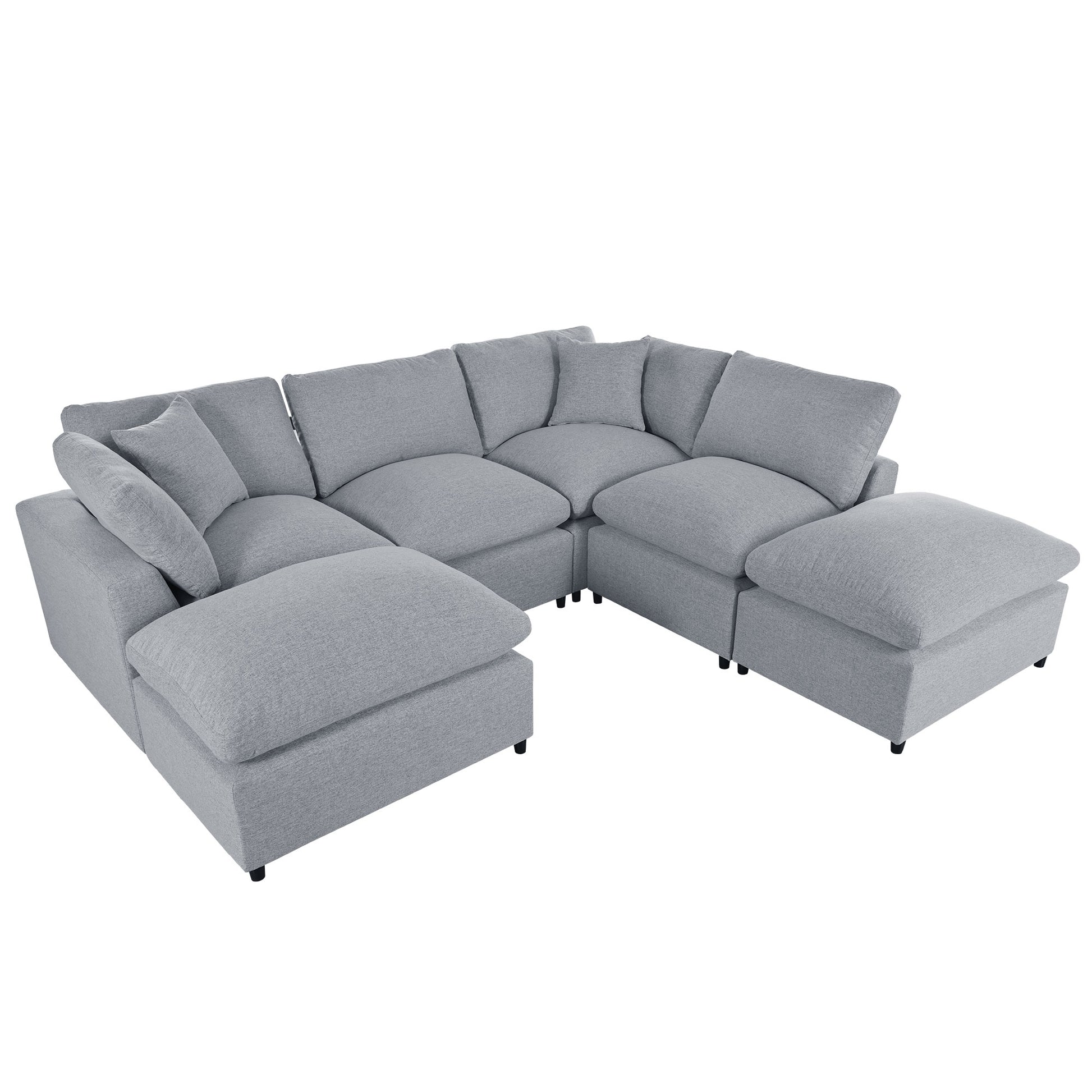 Modern Large U Shape Sectional Sofa, 2 Large Chaise With Removable Ottomans For Living Room Grey Polyester Primary Living Space Pillow Back American Design Polyester 6 Seat