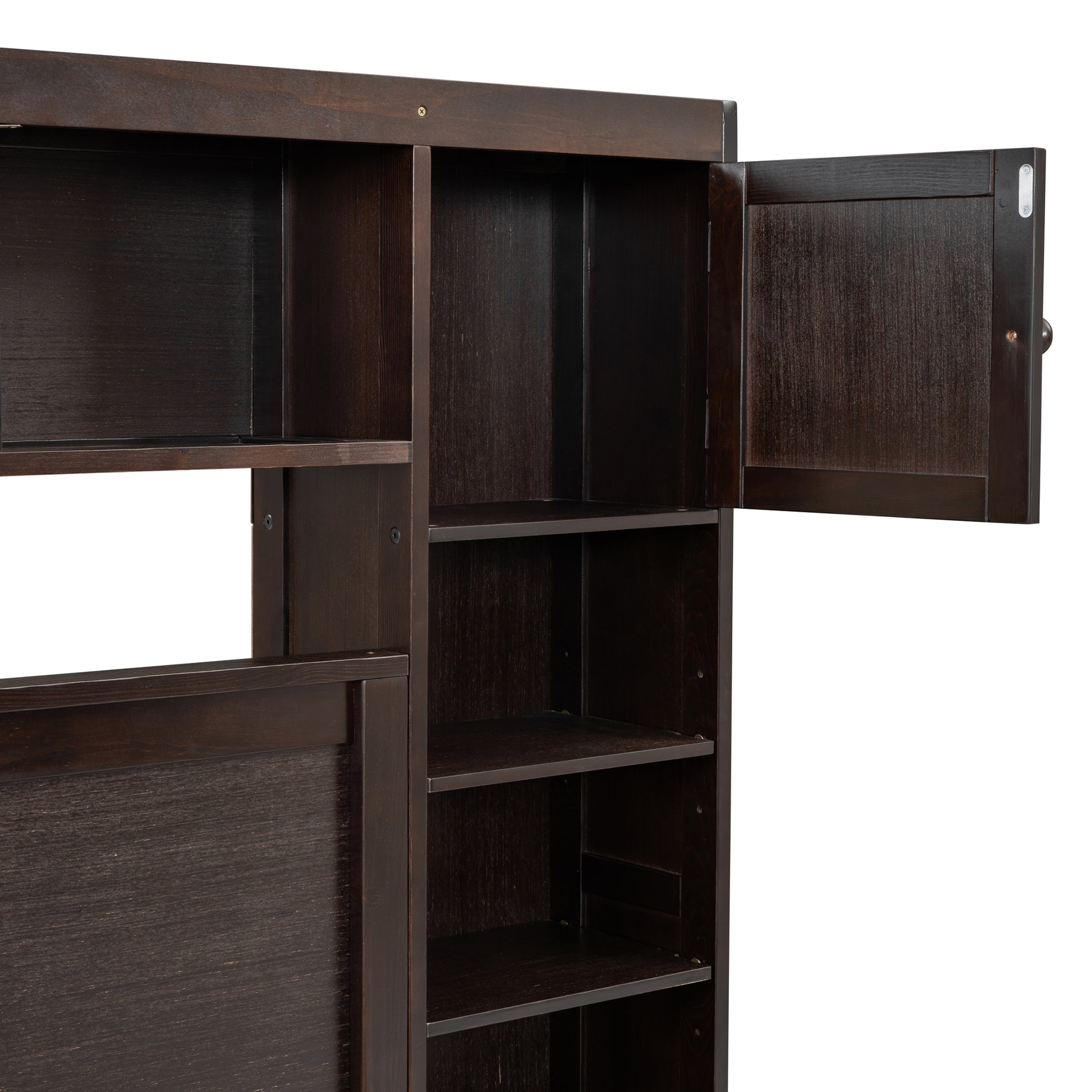 Queen Size Wooden Bed With All In One Cabinet, Shelf And Sockets,Twin Xl Trundle,Espresso Queen Espresso Solid Wood