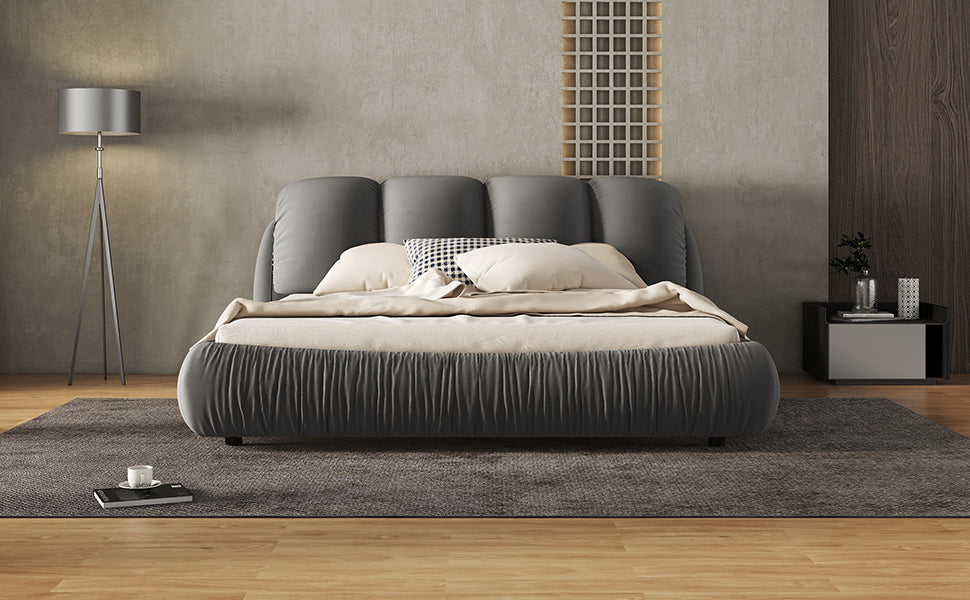 Queen Size Luxury Upholstered Bed With Thick Headboard, Velvet Queen Bed With Oversized Padded Backrest, Gray Expect Arrival Date 2024 4 2 Queen Gray Velvet