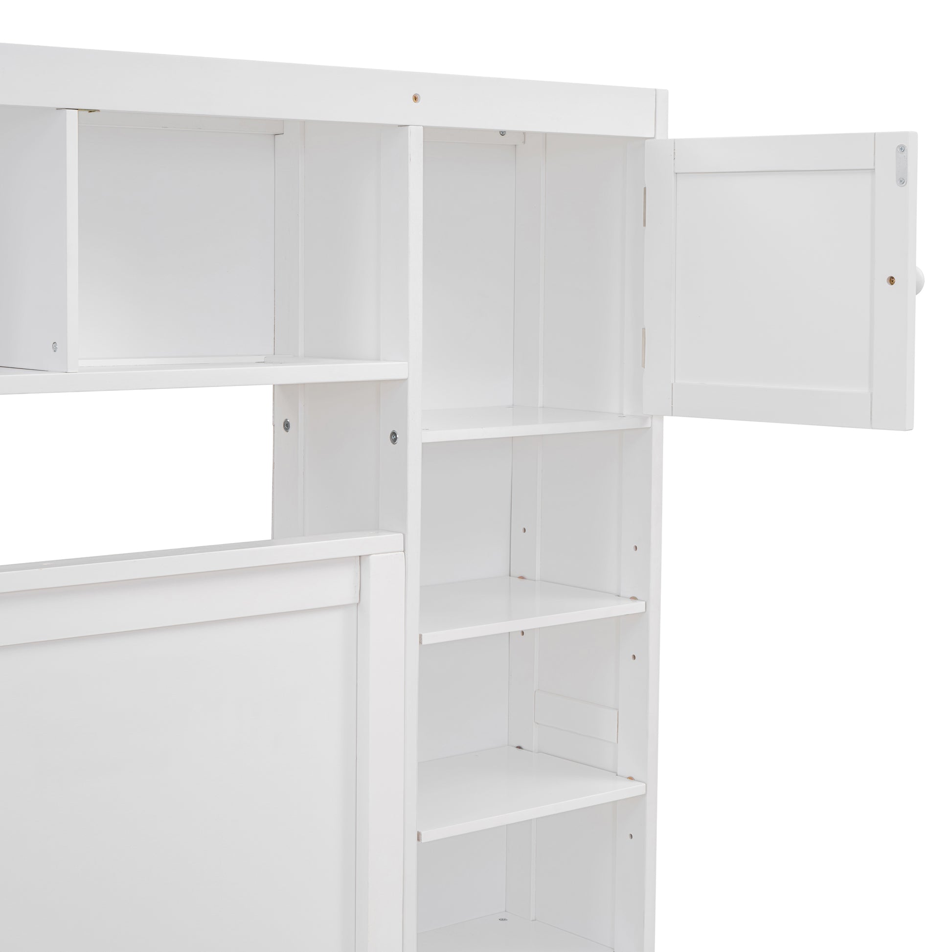 Queen Size Wooden Bed With All In One Cabinet, Shelf And Sockets,Twin Xl Trundle,White Queen White Solid Wood