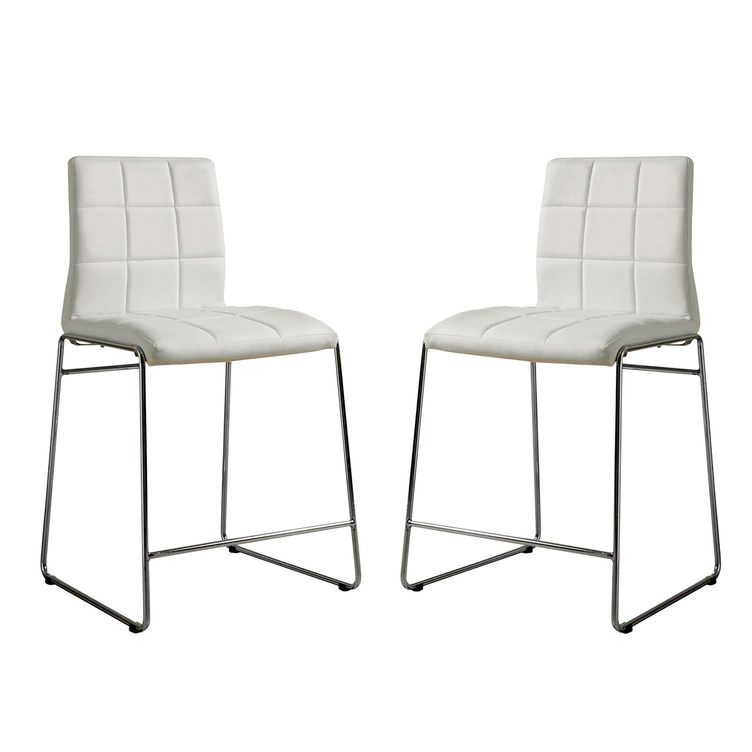 Set Of 2Upholstered Counter Hight Chairs In White And Chrome Solid White Dining Room Side Chair Faux Leather