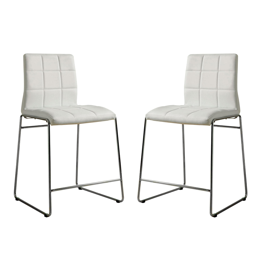 Set Of 2Upholstered Counter Hight Chairs In White And Chrome Solid White Dining Room Side Chair Faux Leather