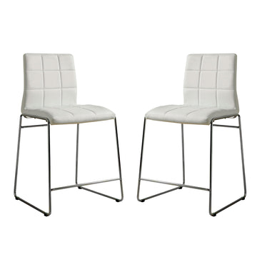 Set Of 2Upholstered Counter Hight Chairs In White And Chrome Solid White Dining Room Side Chair Faux Leather