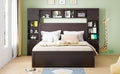 Queen Size Wooden Bed With All In One Cabinet, Shelf And Sockets,Twin Xl Trundle,Espresso Queen Espresso Solid Wood