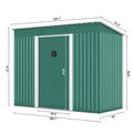 4.2 X 9.1 Ft Outdoor Storage Shed, Metal Tool Shed With Lockable Doors Vents, Utility Garden Shed For Patio Lawn Backyard, Green Green Metal