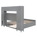 Full Size Wooden Bed With All In One Cabinet, Shelf And Sockets,Twin Size Trundle, Gray Full Gray Solid Wood