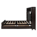 Queen Size Wooden Bed With All In One Cabinet, Shelf And Sockets, Espresso Espresso Solid Wood