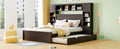 Queen Size Wooden Bed With All In One Cabinet, Shelf And Sockets,Twin Xl Trundle,Espresso Queen Espresso Solid Wood