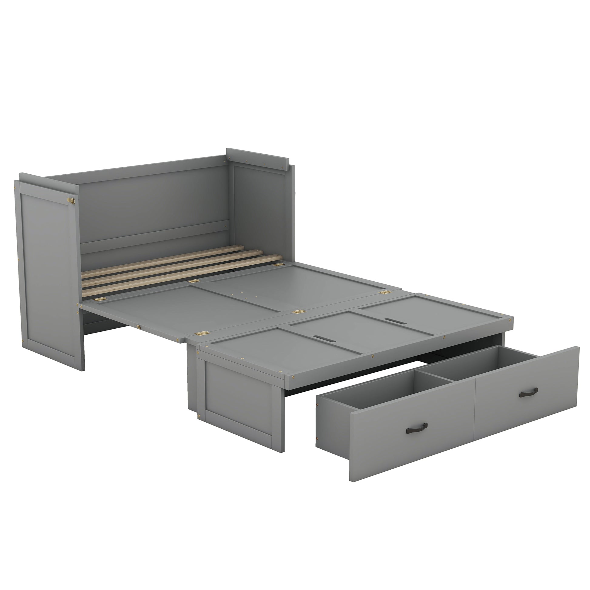 Full Size Murphy Bed With Usb Port And A Large Drawer, Gray Gray Solid Wood Mdf