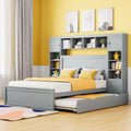Full Size Wooden Bed With All In One Cabinet, Shelf And Sockets,Twin Size Trundle, Gray Full Gray Solid Wood