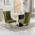 Nikki Collection Modern, High End Tufted Solid Wood Contemporary Velvet Upholstered Dining Chair With Chrome Stainless Steel Plating Legs,Nailhead Trim,Set Of 2,Olive Green And Chrome, Sw1701Ol Olive Green Dining Room American Design Rubberwood Foam