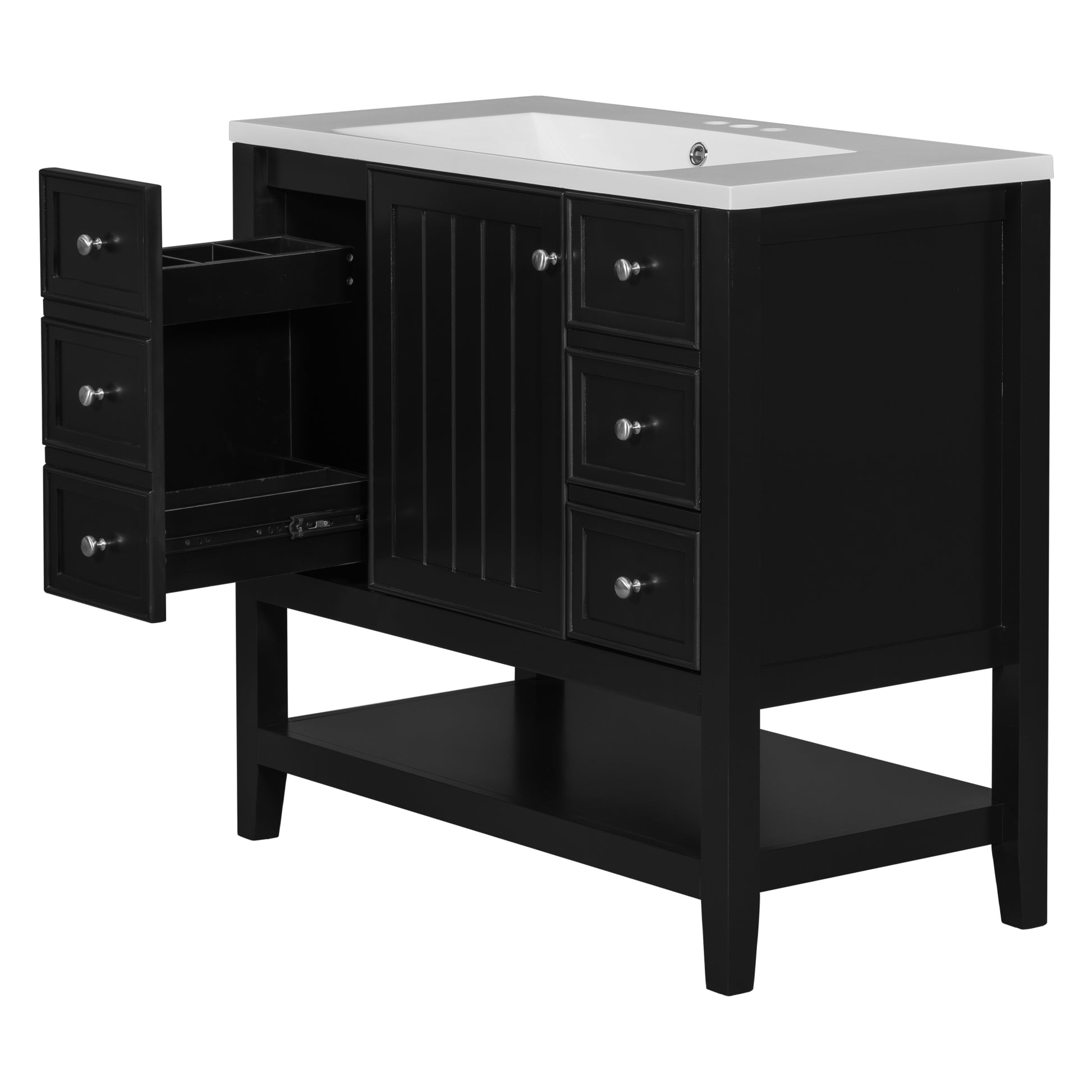 36" Bathroom Vanity With Sink Combo, One Cabinet And Three Drawers, Solid Wood And Mdf Board, Black Old Sku:Sy999505Aab Black Solid Wood Mdf