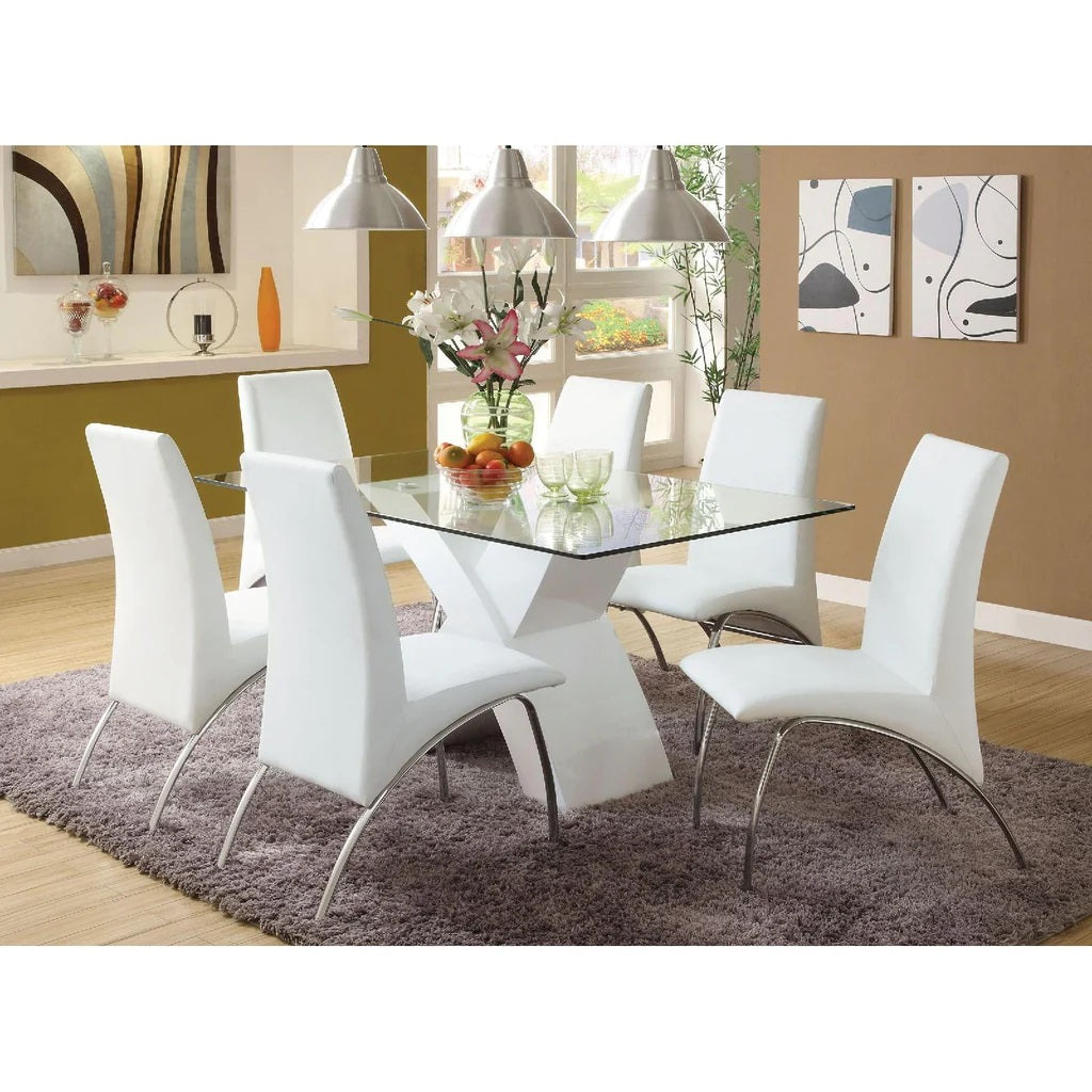 Set Of 2 Paddedside Chairs In White And Chrome Solid White Dining Room Side Chair Faux Leather