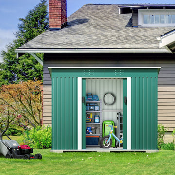 4.2 X 9.1 Ft Outdoor Storage Shed, Metal Tool Shed With Lockable Doors Vents, Utility Garden Shed For Patio Lawn Backyard, Green Green Metal