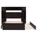 Full Size Wooden Bed With All In One Cabinet, Shelf And Sockets,Twin Size Trundle, Espresso Full Espresso Solid Wood