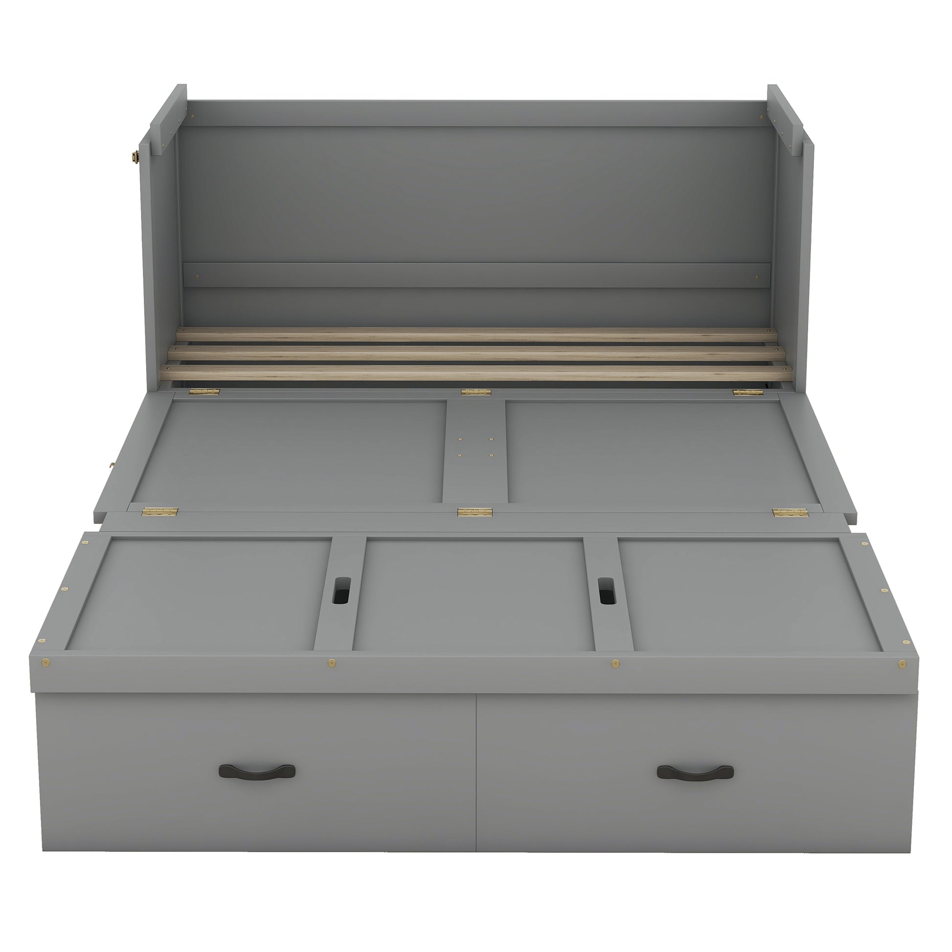 Full Size Murphy Bed With Usb Port And A Large Drawer, Gray Gray Solid Wood Mdf