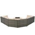 Patio Furniture Set, 6 Piece Outdoor Conversation Set All Weather Wicker Sectional Sofa With Ottoman And Cushions And Small Trays Beige Rattan