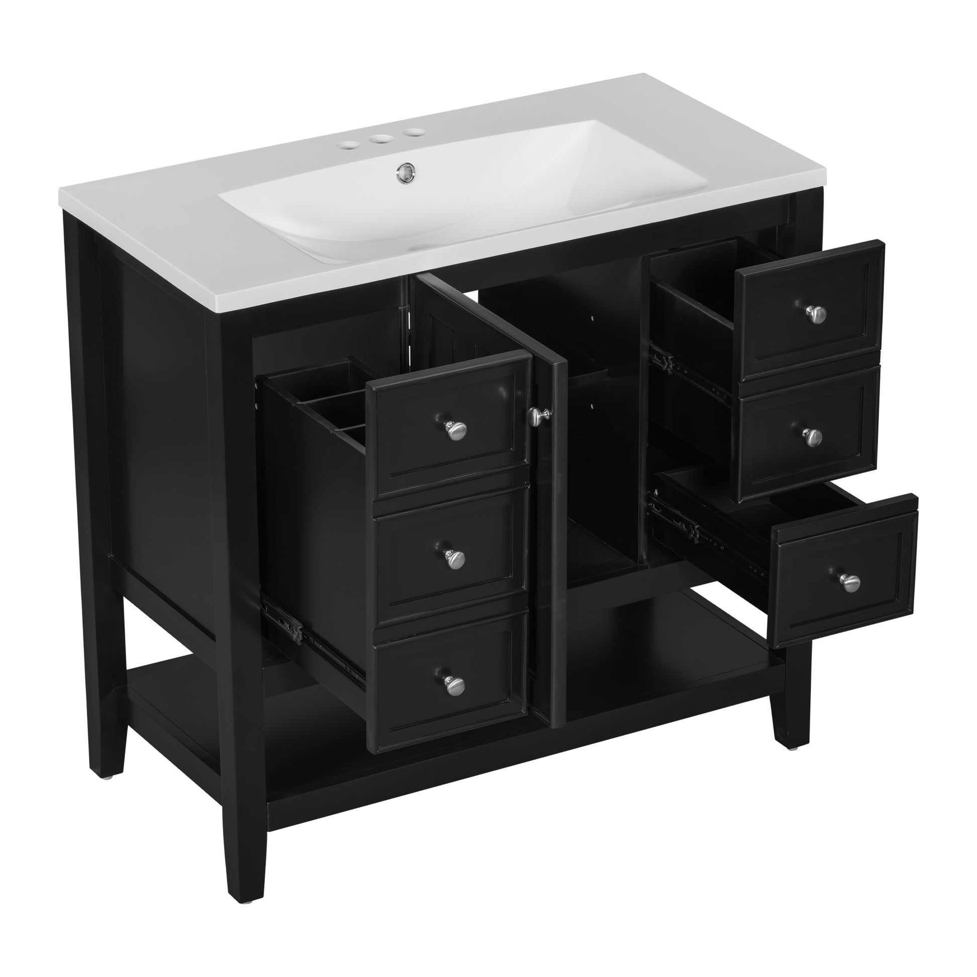 36" Bathroom Vanity With Sink Combo, One Cabinet And Three Drawers, Solid Wood And Mdf Board, Black Old Sku:Sy999505Aab Black Solid Wood Mdf