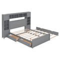 Full Size Wooden Bed With All In One Cabinet, Shelf And Sockets,Twin Size Trundle, Gray Full Gray Solid Wood